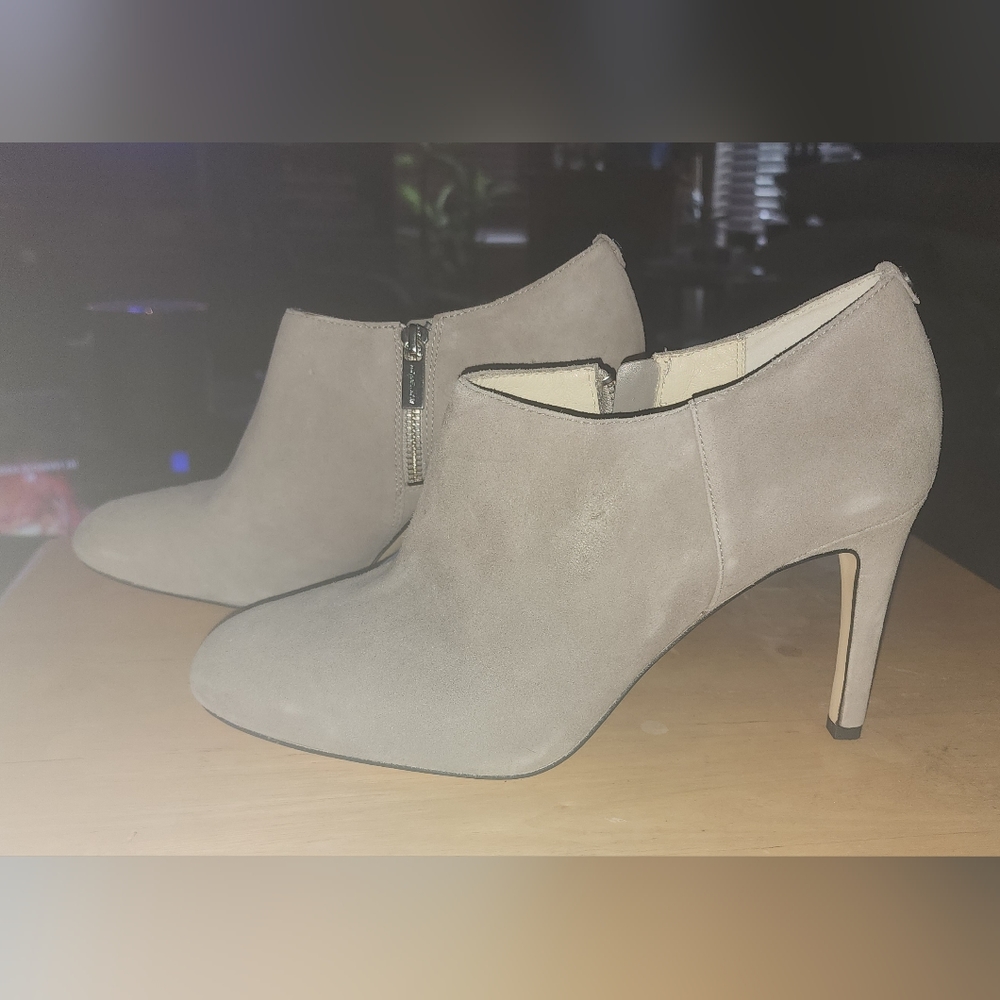 Gray suede booties